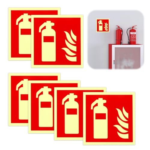 6 Stück Schild Feuerlöscher 15 x 15 cm PVC Nachleuchtend Selbstklebend - Brandschutzschild Aufkleber Sicherheitsmarkierung Brandschutzzeichen von NOLACE