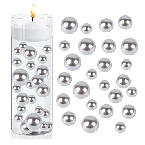 Perlmutt Perlen, 150 Stücke Kunstperlen Schwimmende Vasenfüller Glänzende Ohne Loch Gemischte Größen Kunststoffperlen für DIY-Schmuck 10/14/20mm (Silber Grau) von NOLACE