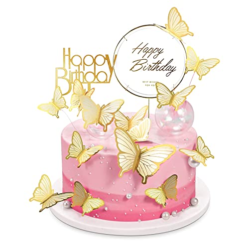 Schmetterlinge Tortendeko, 22 Stück Tortendeko Geburtstag Happy Birthday Tortendeko3D Schmetterlinge Cake Topper zum Dekorieren Von Kuchen Cupcakes Dessert Geburtstag Hochzeit（Weiss） von NOLACE