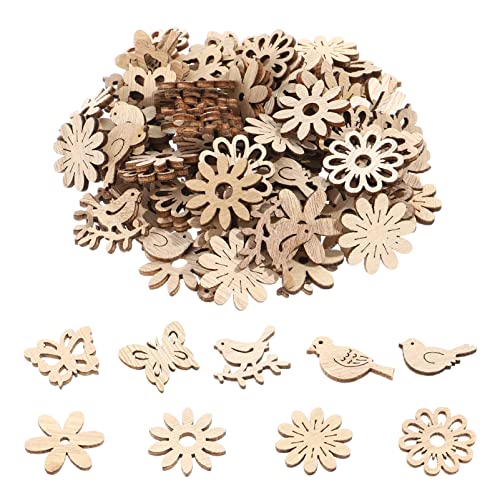 100 Stück Unbemalte Holzscheiben Zum Selbermachen: Blumen Vögel Holzausschnitte – Blanke Unfertige Ornamente Zum Basteln Und Für Heimdekorationen von NOLITOY