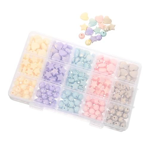 NOLITOY 1 Schachtel Bunte Acryl Schmuckperlen mit Sternen Herzen und Rundformen Langlebige DIY Perlen für Armband Halskettenherstellung Vielseitige Spacer Perlen für Kreative von NOLITOY