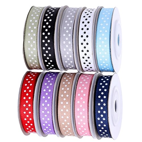 NOLITOY 10 Rollen Gepunktetes Geschenkband Yards Satinband Packband für DIY Schleifen Geschenkverpackung Party Hochzeitsdeko Gemischte Farben von NOLITOY