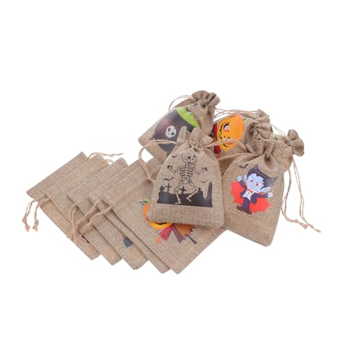NOLITOY 10 Stück Halloween Goodie Bags aus Robustem Sackleinen mit Kordelzug Kleine Kürbis Geschenktüten für Süßigkeiten Snacks Wiederverwendbare Partybeutel für Halloweenfeiern von NOLITOY