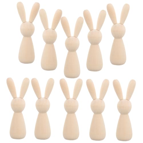 NOLITOY 10 Stück Teiliges Unbehandelte Holz Peg Puppen Hasenform zum Bemalen Glatte Oberfläche Leicht DIY Holzfiguren für Kreative Wanddekoration und Kindgerechtes Bastelspielzeug von NOLITOY
