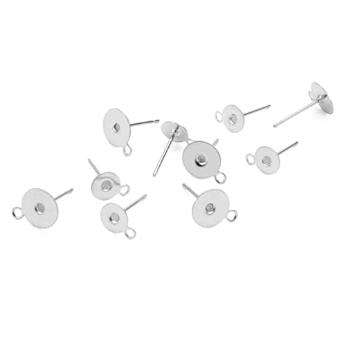 NOLITOY 100 Stück Ohrstecker mit Flacher Basis und Ohrstecker Rohlinge mit Schlaufe zum Anhängen Schmuckzubehör für DIY Ohrringherstellung Silberfarbene Zubehör von NOLITOY