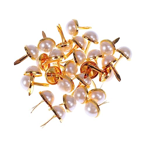 NOLITOY 100 Stück Perlen Brads Metall Bastelklammern für Scrapbooking Diy Dekoration Goldene Imitationsperlen mit Split Pins Vielseitig für Handwerksprojekte und Kartenherstellung von NOLITOY