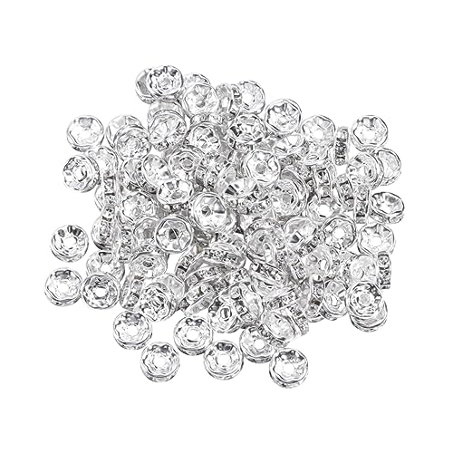 NOLITOY 100 Stück Rhinestone Rondelle Spacer Beads Schmuckzubehör für DIY Bastelarbeiten Silberfarbene Perlen für Armbänder und von NOLITOY