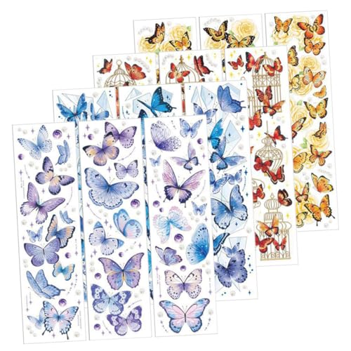 NOLITOY 12 Blatt Vintage Schmetterling Sticker Pet Glitzer Dekorative Scrapbooking Papiere für DIY Journal Notizbuch Basteln Retro Hintergrund für Tagebuch Fotoalbum von NOLITOY