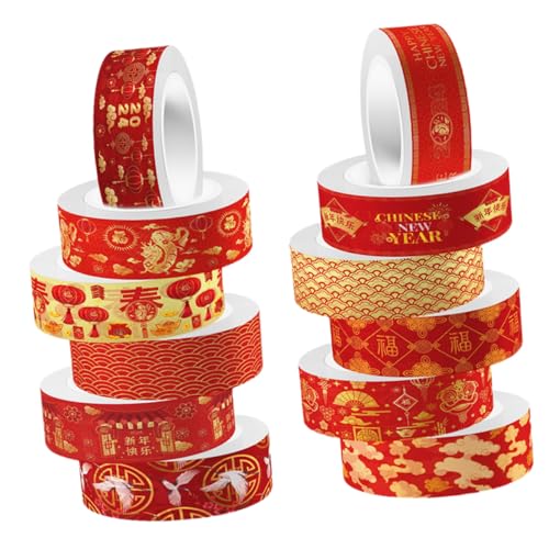 NOLITOY 12 Rollen Chinesisches Neujahr Washi Tape Dekorative DIY Klebebänder für Scrapbooking Planer und Tagebuch Transparent Handlich Langanhaltend Vielseitig Einsetzbar von NOLITOY