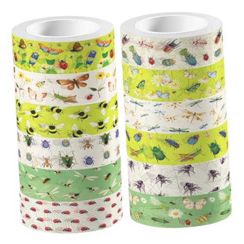 NOLITOY 12 Rollen Teiliges Transparentes Washi Tape mit Insekten motiven Selbstklebend Vielseitig für Scrapbooking DIY Planer dekoration Leicht Abreißbar für Kreative Bastelprojekte von NOLITOY