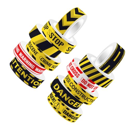 NOLITOY 12 Rollen Transparente Washi Tape Set mit Warnstreifen Selbstklebend Vielseitig für Scrapbooking DIY Basteln Journaling und Bau motto Dekoration Langes Klebeband für Kreative von NOLITOY