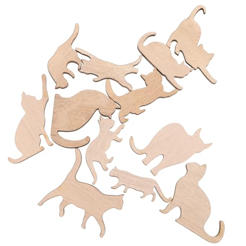 NOLITOY 12 Stück Katzenschmuck Ausgeschnitten Realistisch Katzenliebhaber Dekoration Lustige Katze Party Katzenkunst Unfertige Tierausschnitte Katze Willkommen Leer Beige Holz von NOLITOY