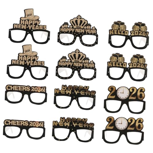 NOLITOY 12 Stück Teiliges Happy Year Papiersonnenbrillen Leichte Glitzernde Neujahrsbrillen für Partydekoration und Fotorequisiten Festliche Eyewear für Silvesterfeiern von NOLITOY