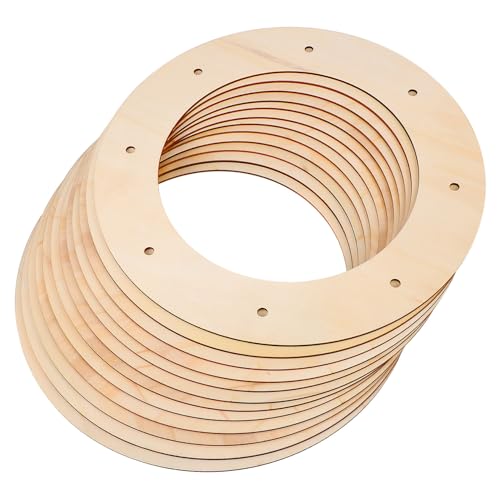 NOLITOY 12 Stück Teiliges Holz wreath frames Runde Kranzrahmen mit Außendurchmesser Stabile DIY Kranz basis mit Löchern Langlebig und Vielseitig für Weihnachts Festtagsdekoration von NOLITOY