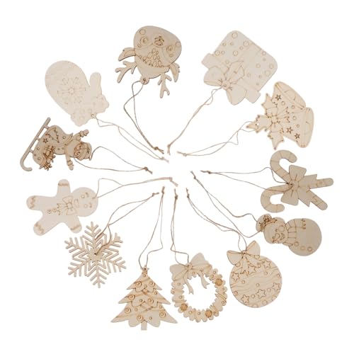 NOLITOY 12 Stück Teiliges Unvollendeter Holzanhänger für Weihnachten Blanke Holzscheiben zum Bemalen Diy-holzschmuck mit Vorgebohrten Löchern und Schnur Kreative Weihnachtsbaumanhänger für von NOLITOY