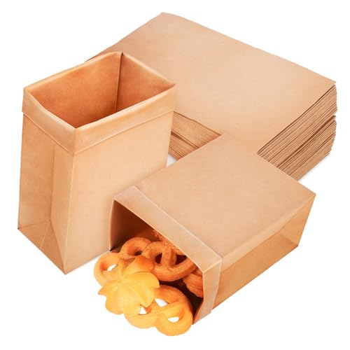 NOLITOY 120 Stück Kraftpapier Snackbeutel Lebensmittelecht Fettresistent Große Papiertüten für Kekse Brot Sandwich Vielseitige Braune Kraftpapiertüten als Geschenk Partybeutel von NOLITOY