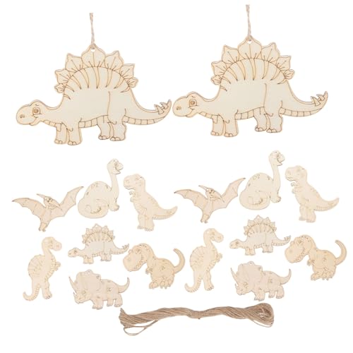NOLITOY 16 Stück Teiliges Holz dinosaurier bastelset zum Bemalen Niedliche DIY holzfiguren für Kreative Holzdeko Glatte Oberfläche Kindersicher für Geburtstags Weihnachtsdeko von NOLITOY
