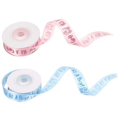 NOLITOY 2 Rollen Geschenkband für Shower und Taufe Yards Blau Rosa Stabiles Satinband zum Verpacken Schleifenbänder für Liebevolle Geschenkverpackungen Partydeko für Jungen und Mädchen von NOLITOY
