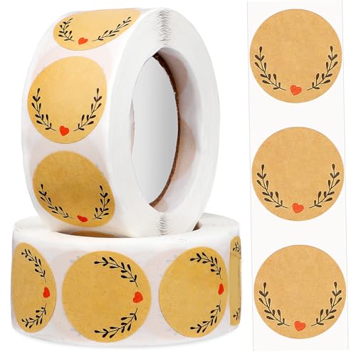 NOLITOY 2 Rollen Runde Kraftpapier Aufkleber Liebe Gemacht Etiketten für Backen Marmeladengläser Geschenke DIY Verpackung Selbstklebend von NOLITOY