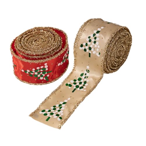 NOLITOY 2 Rollen Weihnachtsband mit Drahtkante Weihnachtsband für Basteln und Dekoration Klassische Weihnachtsmotive Formstabil und Vielseitig für Kränze Schleifen Geschenkverpackungen von NOLITOY