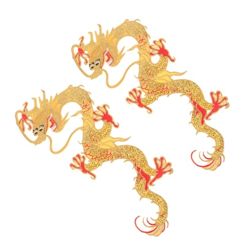 NOLITOY 2 Stück Chinesische Drachen Stickapplikationen zum Aufbügeln Dekorative Strapazierfähige Kleidungspatches für DIY Kleidung Schuhe Accessoires Einfache Befestigung Vintage Stil von NOLITOY