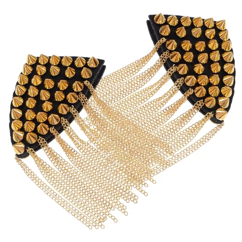 NOLITOY 2 Stück Goldfarbene Punk Schulterklappen mit Nieten und Quasten DIY Epauletten für Kostüm Uniform Bühne und Party Modische Retro Schulterabzeichen für Damen und Herren von NOLITOY