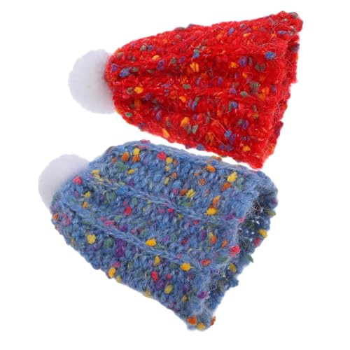 NOLITOY 2 Stück Mini Gestrickte Puppenmützen Weiche Flauschige Mini Hüte für DIY Bastelprojekte Puppenhaus Dekoration ca Blau und Rot von NOLITOY