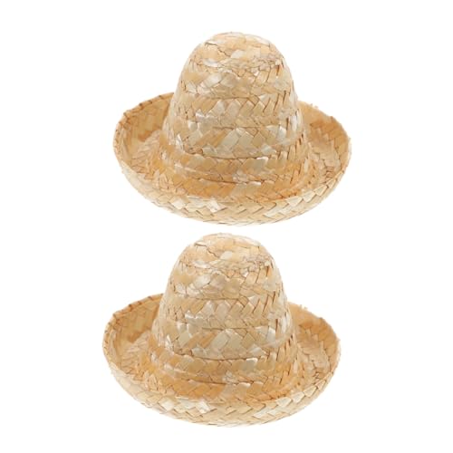 NOLITOY 2 Stück Mini Strohhut für Puppen und Weinflaschen Dekoration Handgefertigter Miniatur Mexikanischer Hut Vielseitiges DIY Bastelzubehör und Puppenaccessoire von NOLITOY