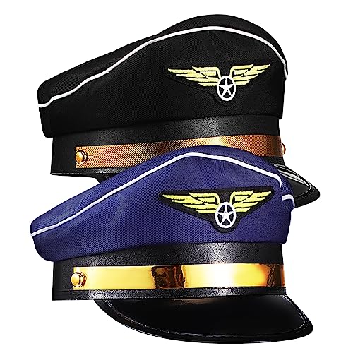 NOLITOY 2 Stück Pilotenhut für Bühnenaufführungen Hut Erwachsener Festival Kostümzubehör Stewardess fliegermütze pilotenmütze Pilot Cosplay Hut Mützen für Flugbegleiter Polyester von NOLITOY