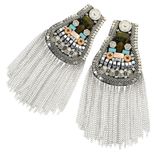 NOLITOY 2 Stück Silberne Quasten Schulterklappen mit Kette Vintage Fransen Epaulette Abzeichen für Damen Herren Kostüm Uniform Zubehör Eleganter Look von NOLITOY