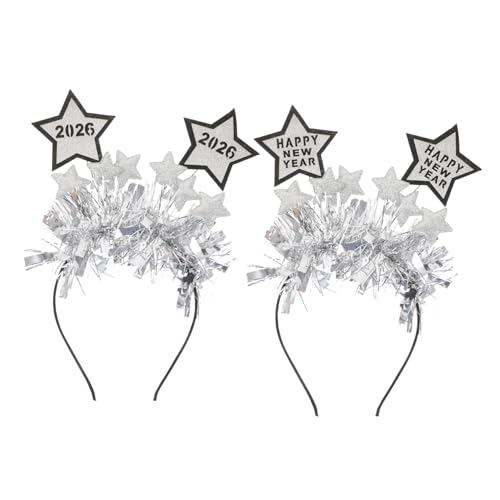 NOLITOY 2 Stück Silvester Haarreif mit Glitzerstern Festlicher Happy Year Kopfschmuck für Party Familienfeier und Silvesterfoto Robustes Komfortables Accessoire von NOLITOY