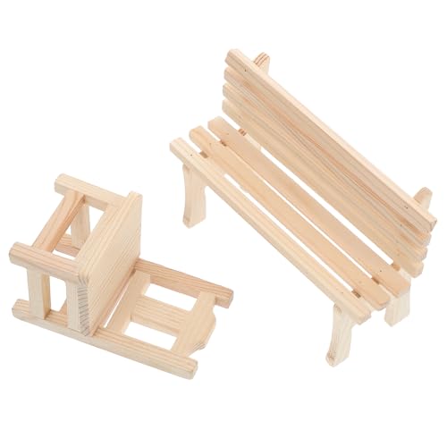 NOLITOY 2 Stück Teiliges Holzstuhl und Bank für Puppenhaus Farbige Sitzmöbel für Wohnzimmer Schlafzimmer und Küche Vielseitige Dekoration für Zuhause von NOLITOY