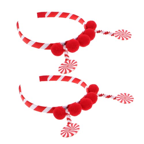 NOLITOY 2 Stück Teiliges Lutscher Haarreifen Weihnachts Candy Cane Pompom Haarband Kostüm Haarreif Cartoon Party Fasching Halloween Festliche Kopfbedeckung von NOLITOY