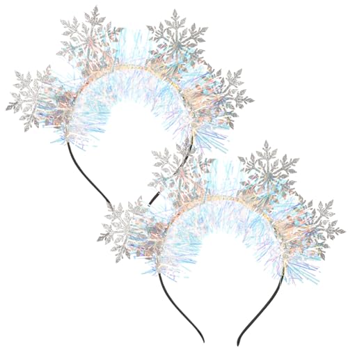NOLITOY 2 Stück Weihnachts-Schneeflocken-Stirnbänder Glitzerndes Lametta Schneeflocken-Stirnband Weihnachts-Haarreifen Kopfschmuck Urlaub Neujahr Geburtstag Partygeschenk von NOLITOY