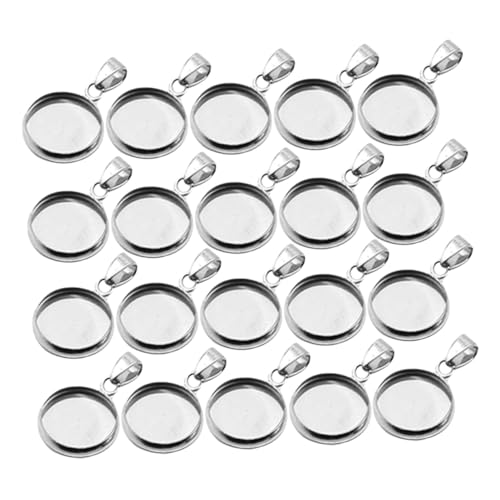 NOLITOY 20 Stück Teiliges Edelstahl Anhänger Trays Silber DIY Schmuck Basis Anhänger Rohlinge für Halsketten Cabochon Fassung Schmuckherstellung Zubehör von NOLITOY
