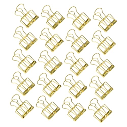 NOLITOY 20 Stück Teiliges Goldene Büroklammern mit Hohlraum Design Langlebige Edelstahl Binder Clips für Büro Schule und Zuhause Vielseitige Klemmen zum Organisieren von Dokumenten und von NOLITOY