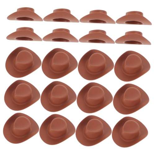 NOLITOY 20 Stück Teiliges Miniatur Cowboyhut Kleine Braune Kunststoff Puppenhüte Western Stil Mini Hüte für Puppenhaus Dekoration und Bastelbedarf von NOLITOY