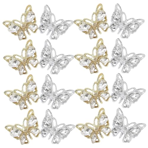 NOLITOY 20 Stück Teiliges Nail Charms Schmetterling Nagel Deko Kleine Strasssteine Gold Silber Für Maniküre Nail Art Zubehör Für Natürliche Und Künstliche Nägel DIY Schmuck von NOLITOY