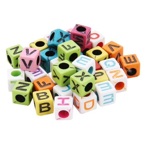 NOLITOY 200 Stück Bunte Acryl Alphabet Perlen Quadratisch Leichte DIY Schmuckperlen zum Auffädeln Armband Halskette Bastelset für Erwachsene von NOLITOY