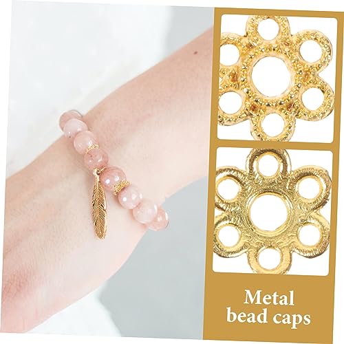 NOLITOY 200 Stück Goldfarbene Perlenkappen aus Legierung Blumenform Hohlperlen Endkappen für DIY Schmuckherstellung Geeignet für Armbänder Halsketten und Ohrringe Stabile Verarbeitung von NOLITOY