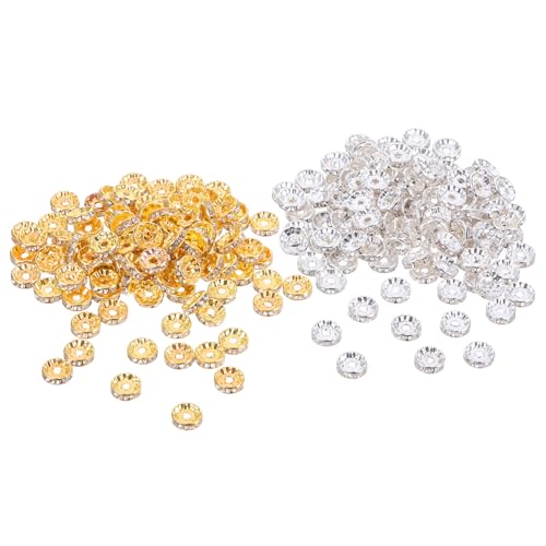 NOLITOY 200 Stück Rondelle Spacer Beads Strass Schmuckperlen Basteln Zwischenperlen Armbänder Halsketten DIY Zubehör Silber Gold von NOLITOY