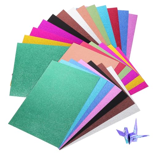 NOLITOY 26 Blatt Glitzer Bastelkarton Buntes Glänzendes Glitter Papier für DIY Karten Scrapbooking Einladungskarten Fotoalben Bastelarbeiten Farbiges Leicht Faltbares Kreativpapier von NOLITOY