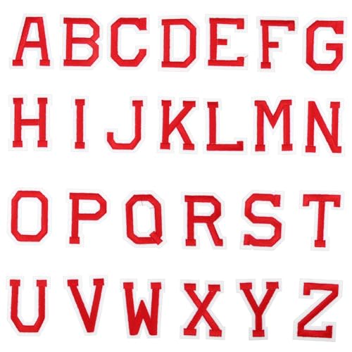 NOLITOY 26 Stück Teiliges Aufbügel A z Bestickte Rote Iron Letter Patches für Kleidung Jeans Taschen Langlebige Farbintensive Alphabet flicken zum Dekorieren und Reparieren von NOLITOY