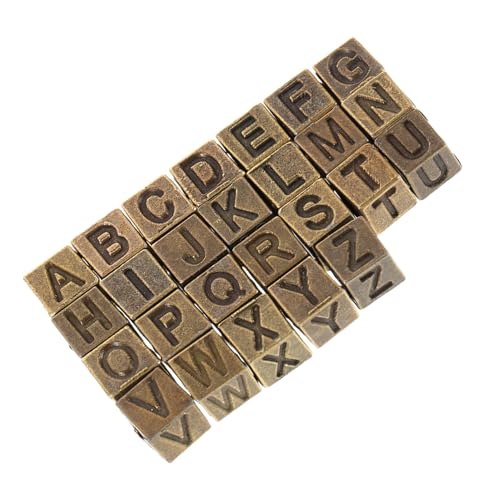 NOLITOY 26 Stück Vintage Würfelperlen Für Diy-schmuck, Metallbuchstaben-charms, Quadratische Lose Perlen, Würfel Für Armbänder, Und Handwerk von NOLITOY
