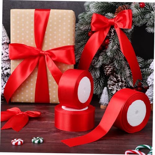 NOLITOY 3 Rollen Geschenkband aus Satin Breit Lang Glattes Festes Geschenkverpackungsband in Kräftigem Rot Langlebig und Vielseitig für Stilvolle Geschenkverpackung von NOLITOY