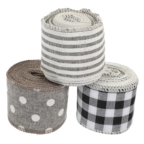 NOLITOY 3 Rollen Weihnachtsband Gestreift Dekoratives Geschenkband mit Drahtkante für Xmas Geschenkverpackung DIY Basteln Weihnachtsbaum und Partydeko von NOLITOY