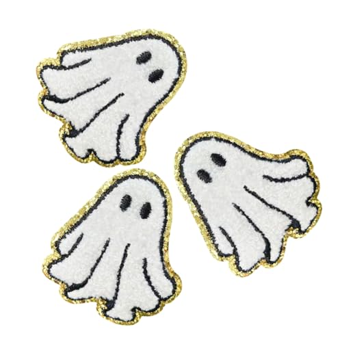 NOLITOY 3 Stück Teiliges Eisen Aufnäher Halloween Weißer Applique Patch mit Erhöhter Sticktechnik Waschbeständig Selbstklebend für Jeans Kleidung Schuhe DIY Dekoration von NOLITOY