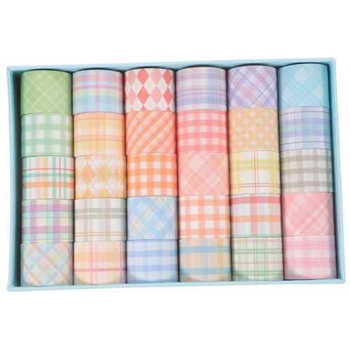 NOLITOY 30 Rollen Dekoratives Washi Tape Dünnes Scrapbooking Klebeband mit Kariertem Muster Leicht zu Schneiden Vielseitig für DIY Tagebuch Planer Bunte Bastelgestaltung von NOLITOY