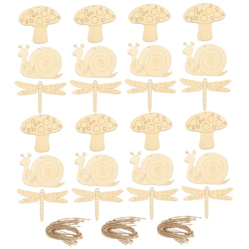 NOLITOY 30 Stück Teiliges Unvollendete Holzscheiben in Pilz Schnecken und Libellenform zum Basteln und Bemalen Glatte Oberfläche Vielseitig für DIY Dekorationen und Erwachsene Geeignet von NOLITOY