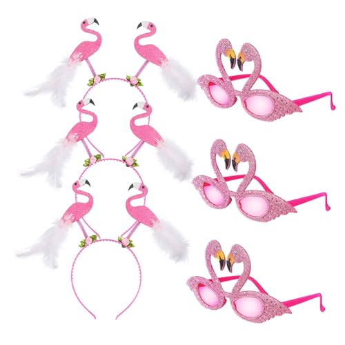 NOLITOY 3Er-Set Flamingo-Stirnband Flamingo-Sonnenbrille Rosa Flamingo-Cosplay-Kostümzubehör Glitzernde Tropische Kopfbedeckung Luau-Hawaiian-Party-Dekoration von NOLITOY